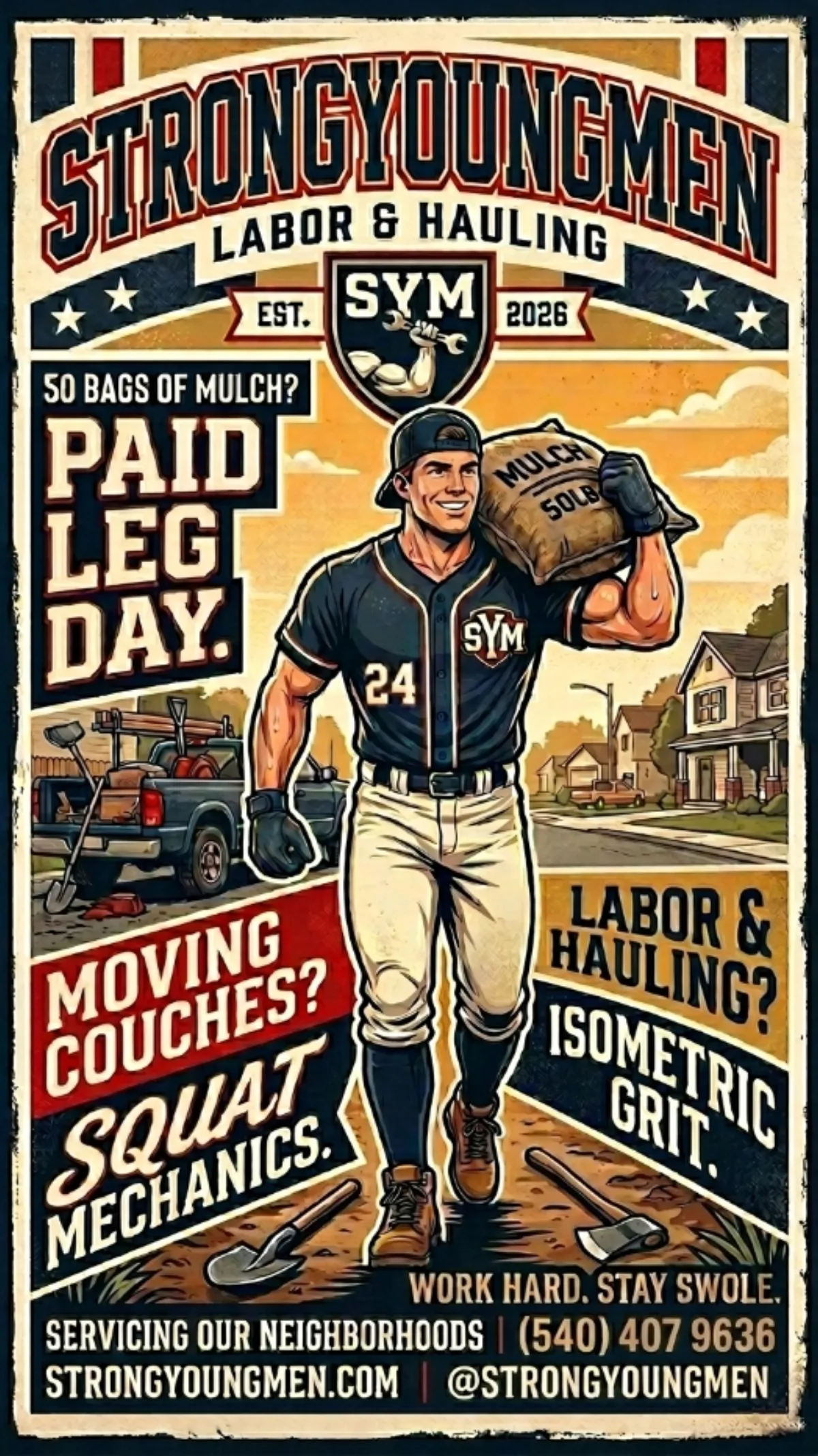 Strong Young Men Labor and Hauling Poster